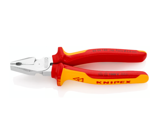 KNIPEX 02 06 180 High Leverage Combination Pliers – Chrome-Plated Precision & VDE-Tested Safety