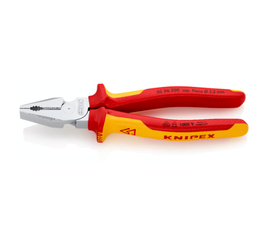 KNIPEX 02 06 200 High Leverage Combination Pliers – Chrome-Plated & VDE-Tested for Heavy Duty Tasks