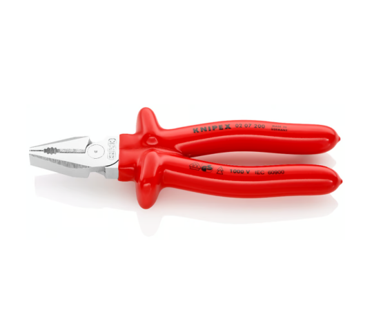 KNIPEX 02 07 200 High Leverage Combination Pliers – Chrome-Plated & VDE-Tested for Heavy Duty Applications