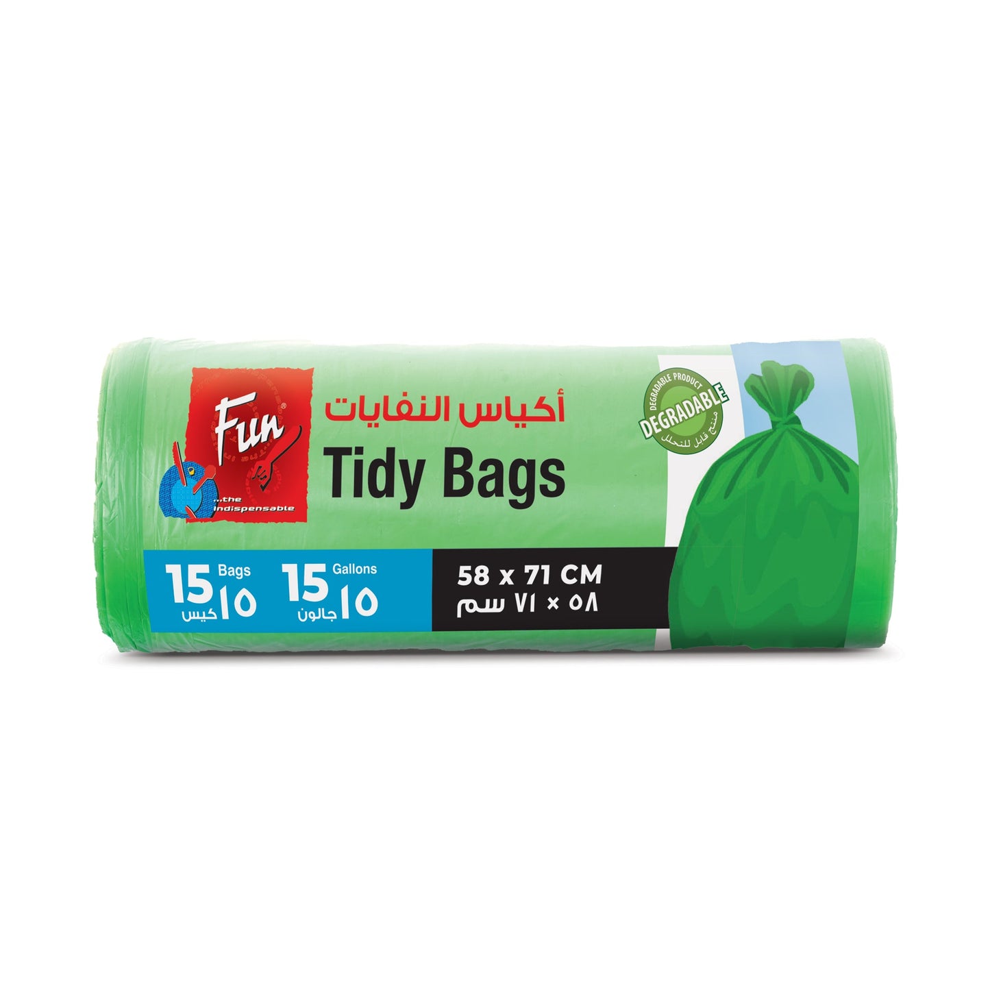 Fun® Biodegradable Green Garbage Bags on roll 58x71cm [15rl x 1crt]