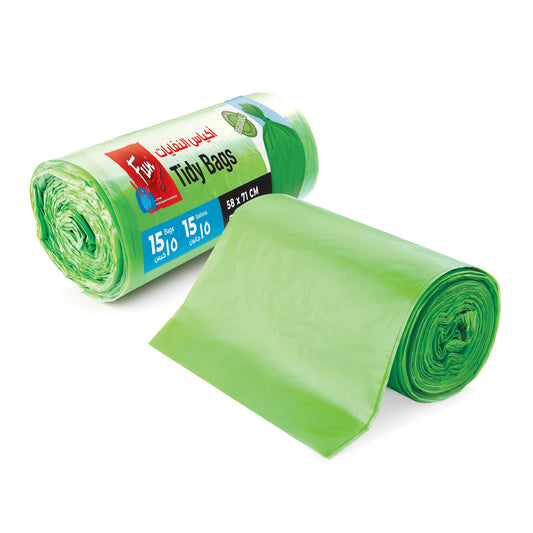 Fun® Biodegradable Green Garbage Bags on roll 58x71cm [15rl x 1crt]