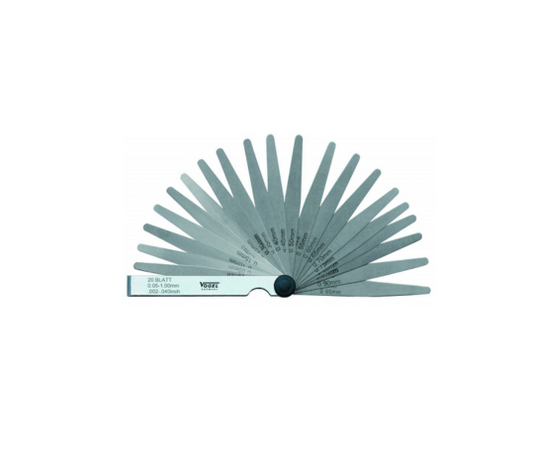 Feeler Gauge Set, singly, in foil, 0.05 - 1.00 mm / .002 - .040 inch, 20 blades