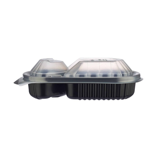 Black Base Rectangular 2 - Compartment Container 250 Pieces - hotpackwebstore.com - Black Base Containers