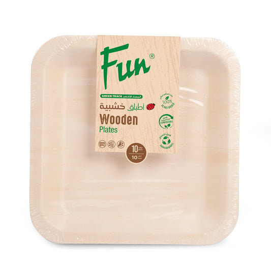 Fun® Wooden Square Plate Poplar 10in [10pcs x 1pkts]